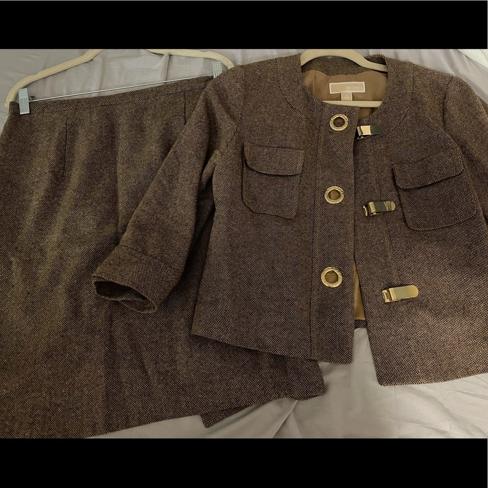 Brown Tweed Michael Kors Skirt Suit